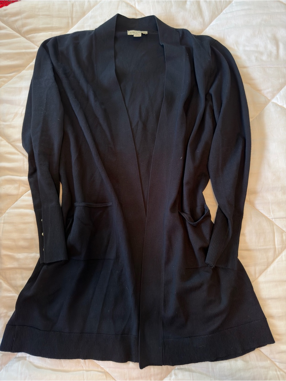 Appleseed’s Open-Front Cardigan Gold Button Detail and Pockets Size L